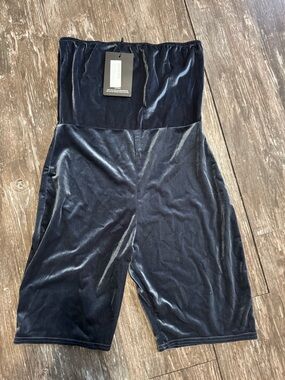 Velvet Strapless Romper Shorts in Ice Grey